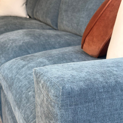 Cypress in Velvet Opal Blue, fabric and seat detail
