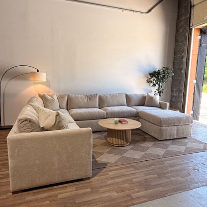Brook Grand Corner Sectional + Ottoman in Milano Sand Velvet — Kindred Couches