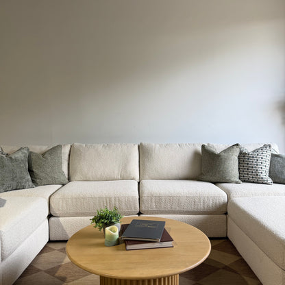 Oak U-Shape Enclosed in Performance Snow Boucle by Kindred Couches
