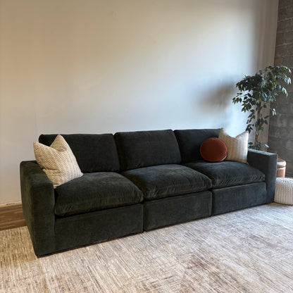 Cypress Sofa in Velvet Forest Green, left view
