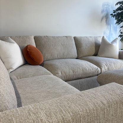 Cypress L-Shape Enclosed + Ottoman in Oatmeal Basketweave, left close-up