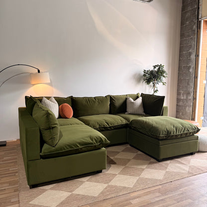 Albany Park Kova L-Shape + Ottoman in Olive Velvet