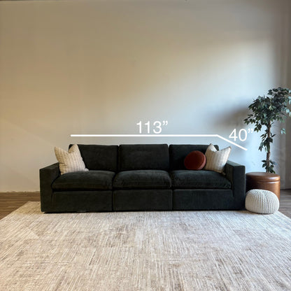 Cypress Sofa in Velvet Forest Green, dimensions