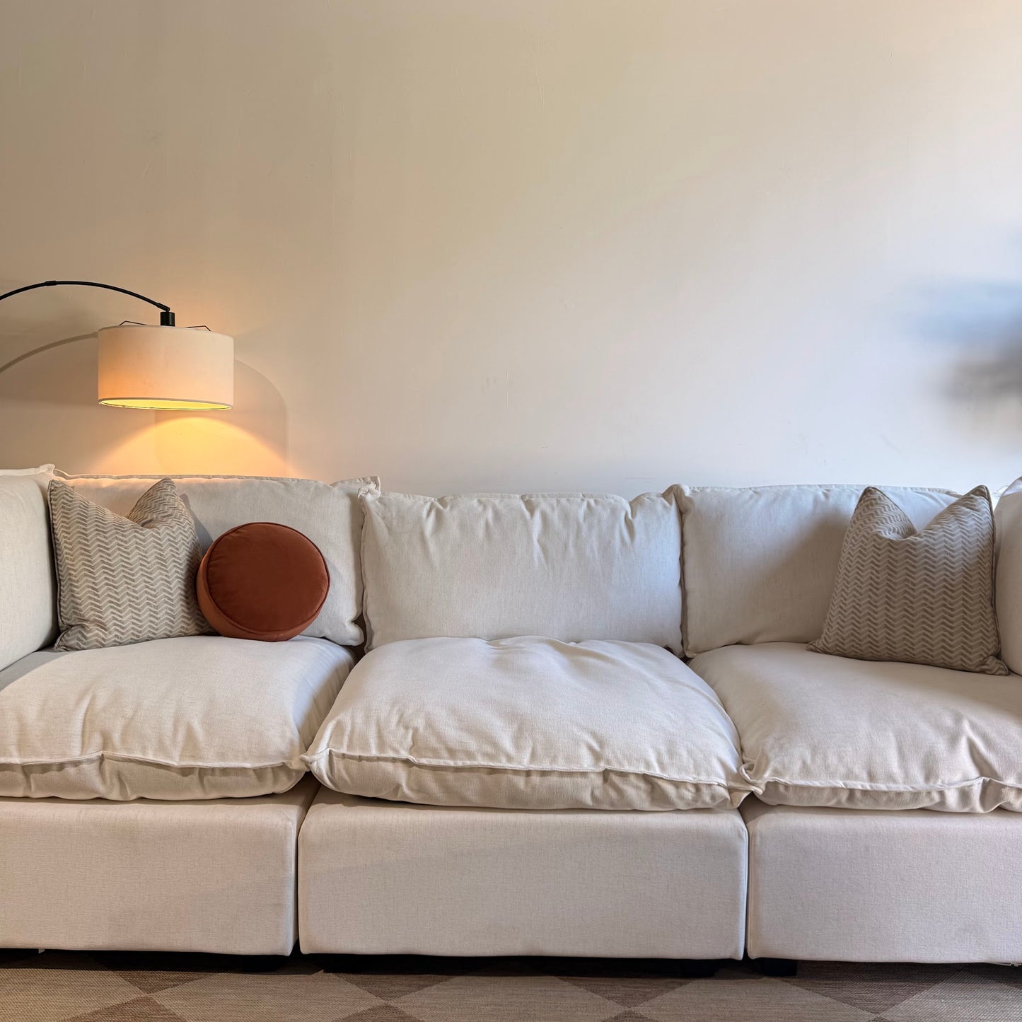 Albany Park Kova Sofa 122 + Double Storage Ottoman in Sand Basketweave