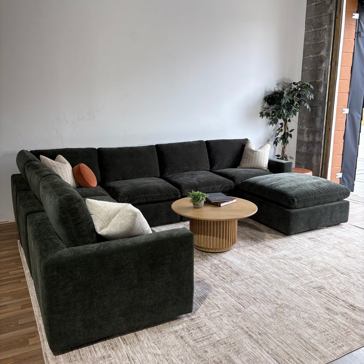 Cypress Grand Corner + Ottoman in Velvet Forest Green, left view