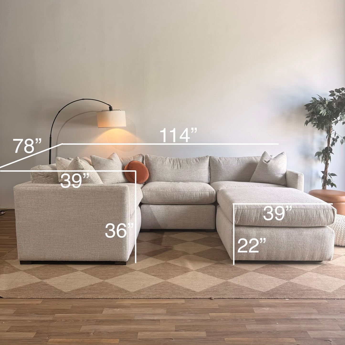 Brook L-Shape Enclosed Sectional + Ottoman in Anquilla Ivory Performance Chenille — Kindred Couches