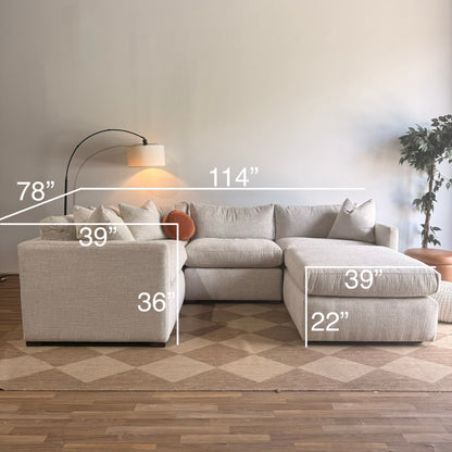 Brook L-Shape Enclosed Sectional + Ottoman in Anquilla Ivory Performance Chenille — Kindred Couches