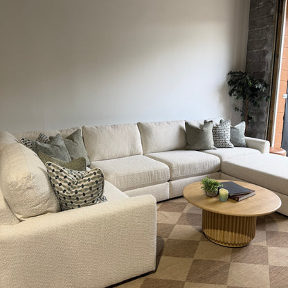 Oak U-Shape Enclosed in Performance Snow Boucle by Kindred Couches