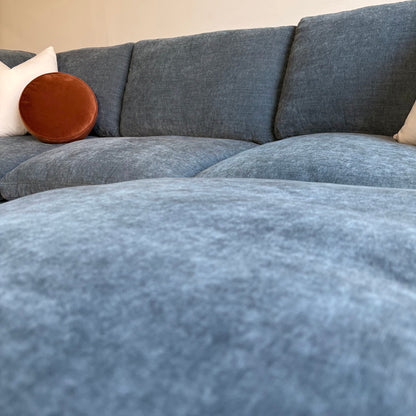 Cypress L-Shape Enclosed + Ottoman in Velvet Opal Blue, fabric detail