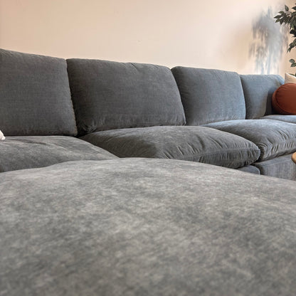Cypress Double Chaise in Velvet Opal Blue, fabric detail