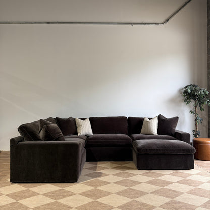 Woodland L-Shape Enclosed with Slim Ottoman in Chocolate Velvet