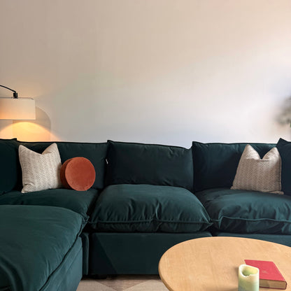 Albany Park Kova Sofa 122 + Ottoman in Dark Teal Velvet