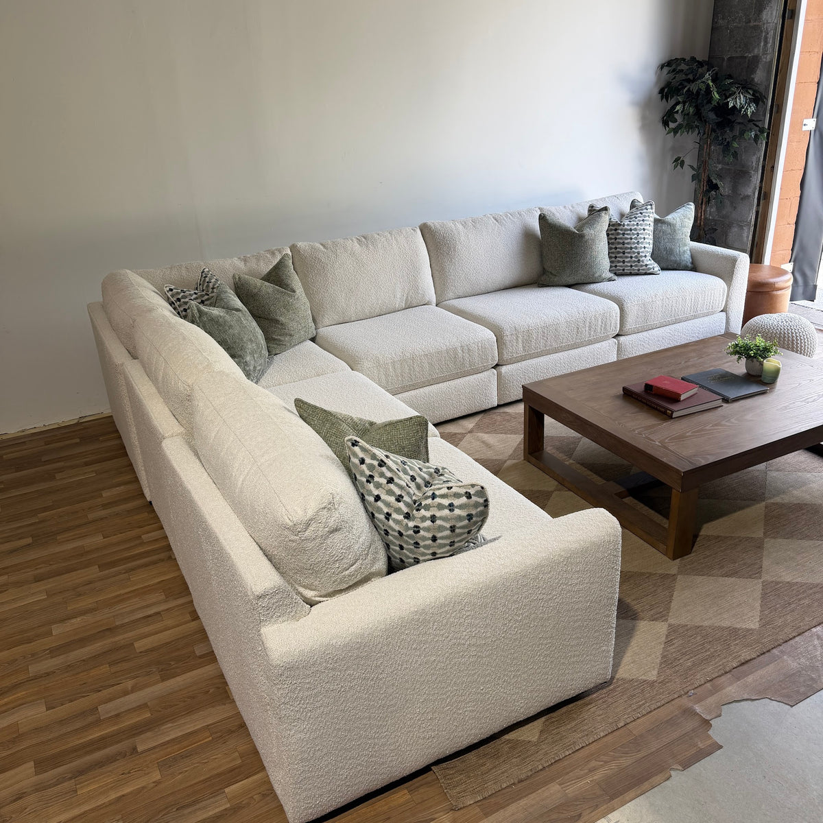 Oak Grand Corner Sectional in Performance Snow Boucle by Kindred Couches