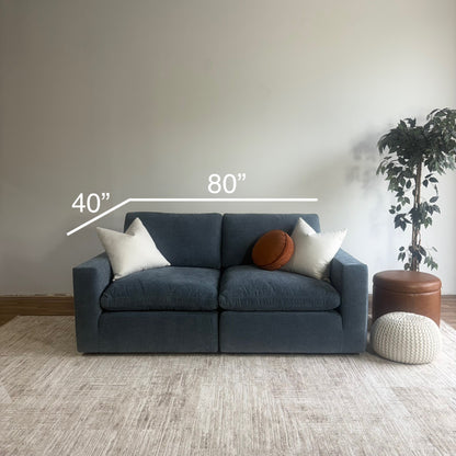 Cypress Loveseat in Velvet Opal Blue, dimensions