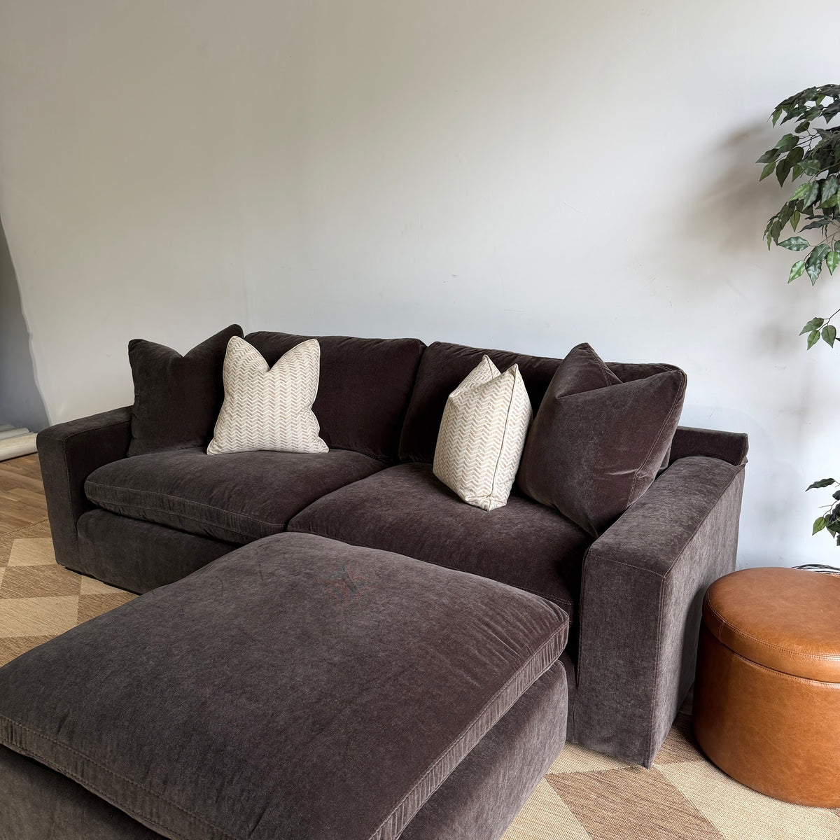 Woodland Loveseat with Classic Ottoman from the left
