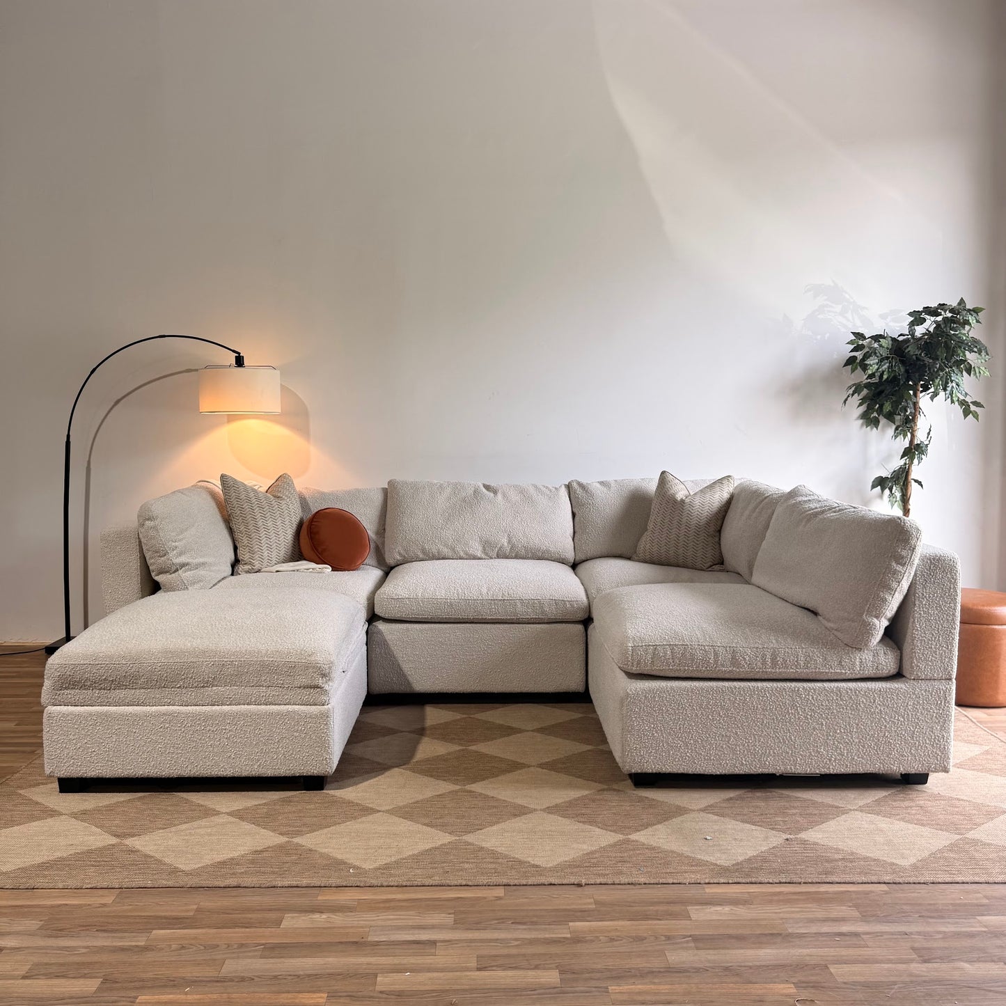 Albany Park Kova Box Cushion L-Shape Grand Corner in Alabaster Bouclé