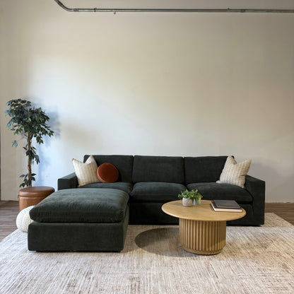 Cypress Sofa + Ottoman in Velvet Forest Green, reversed layout