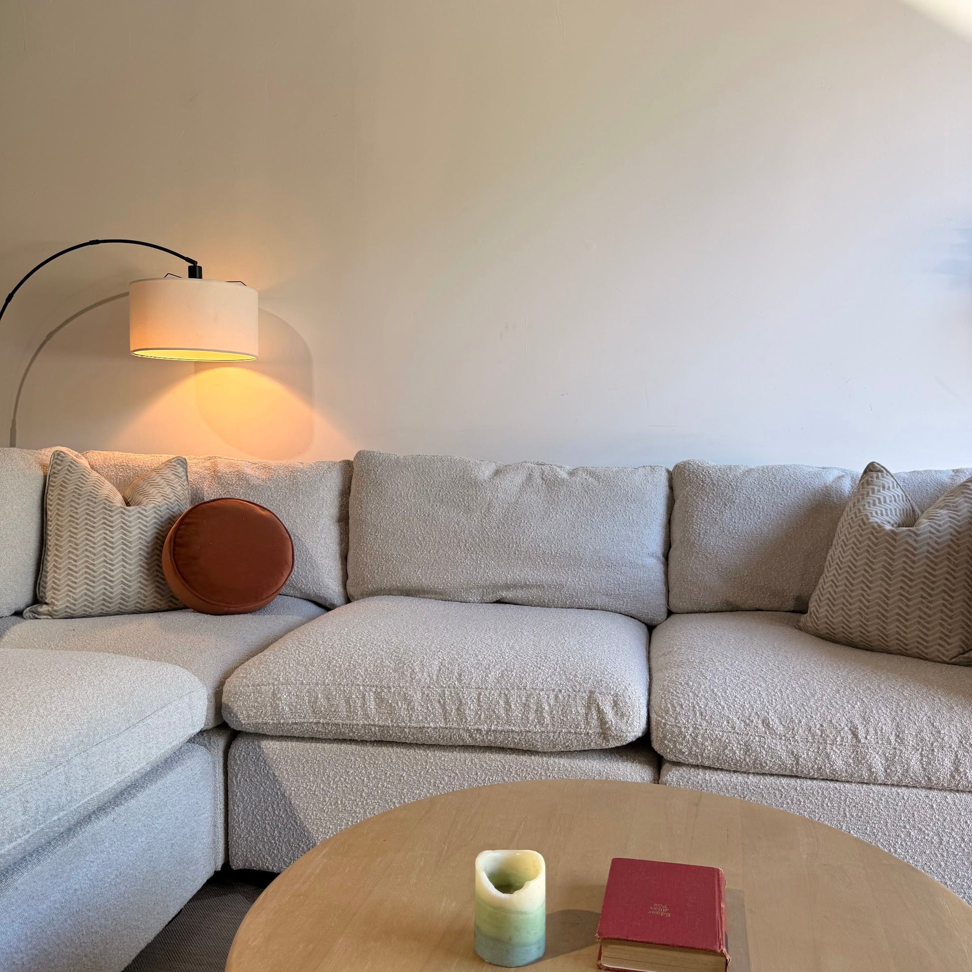 Albany Park Kova Box Cushion L-Shape Corner Sectional in Alabaster Bouclé