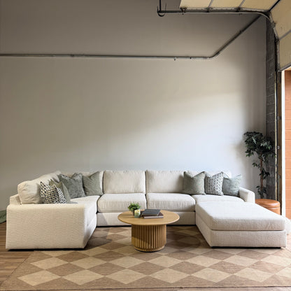 Oak U-Shape Enclosed in Performance Snow Boucle by Kindred Couches