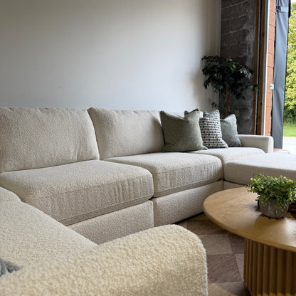 Oak U-Shape Enclosed in Performance Snow Boucle by Kindred Couches