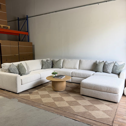 Oak Grand Corner Sectional + Ottoman in Performance Snow Boucle by Kindred Couches