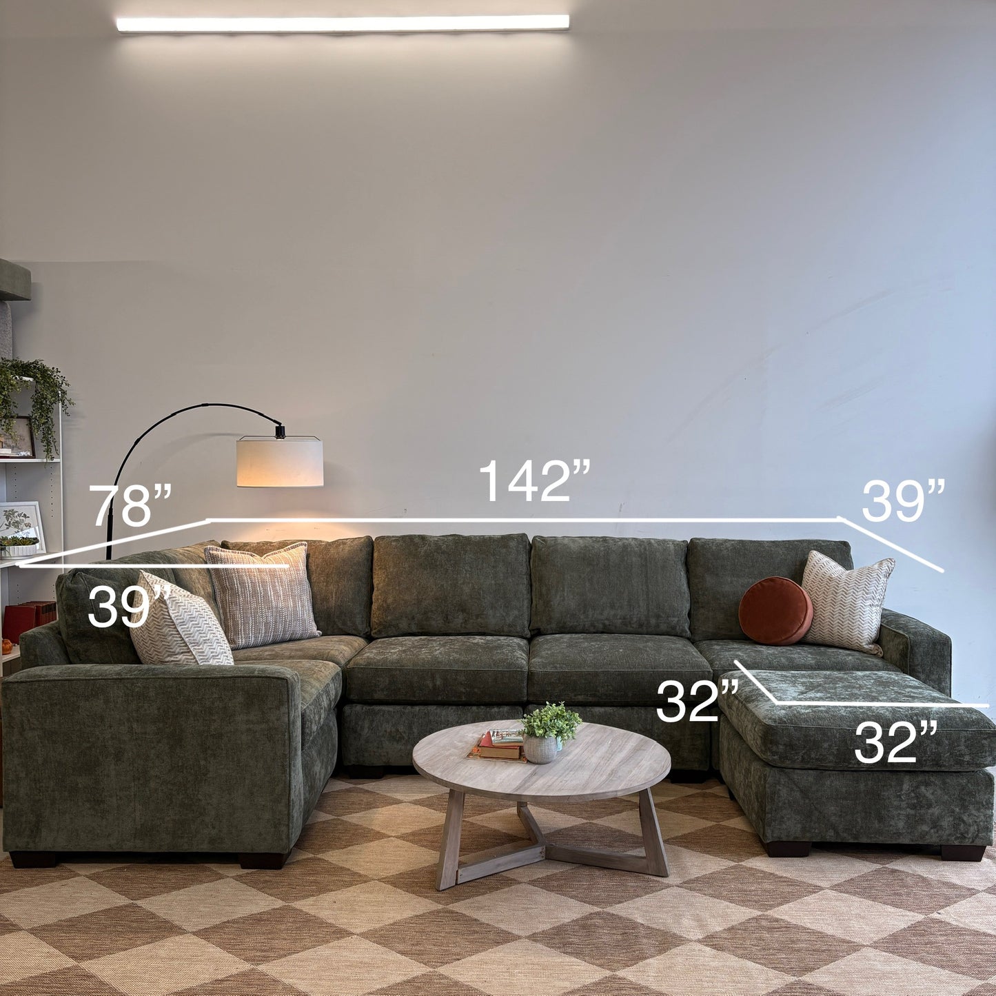 Atlas Modular U Shaped Sectional in Green Chenille
