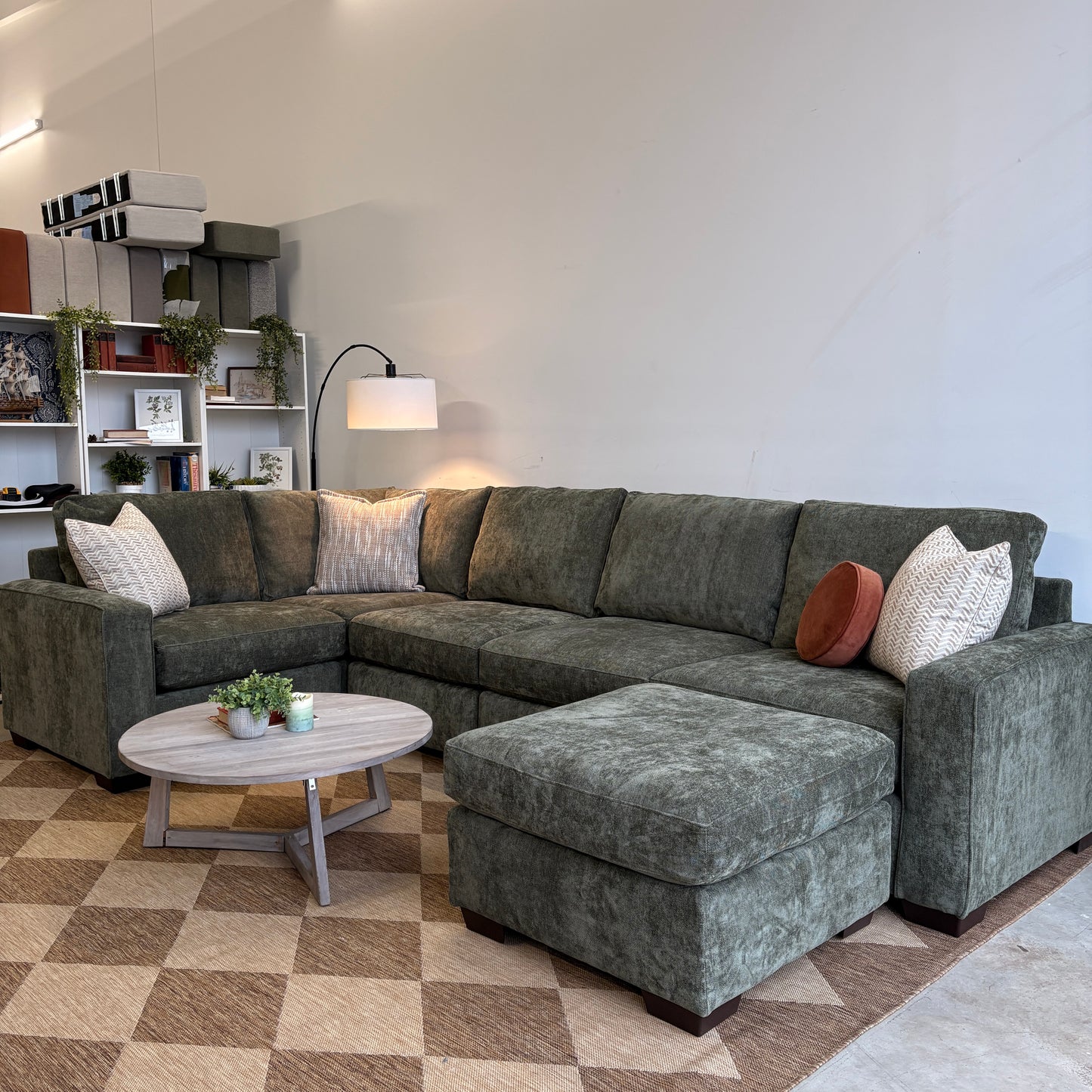 Atlas Modular U Shaped Sectional in Green Chenille