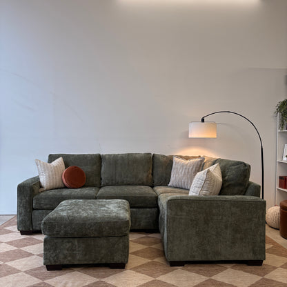 Atlas Modular L-Shape Enclosed + Ottoman in Green Chenille