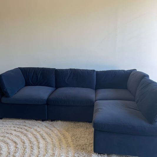 Albany Park Kova 4pc Modular Couch in Navy Blue Performance Velvet (Box top cushions)