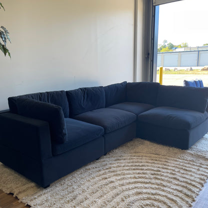 Albany Park Kova 4pc Modular Couch in Navy Blue Performance Velvet (Box top cushions)