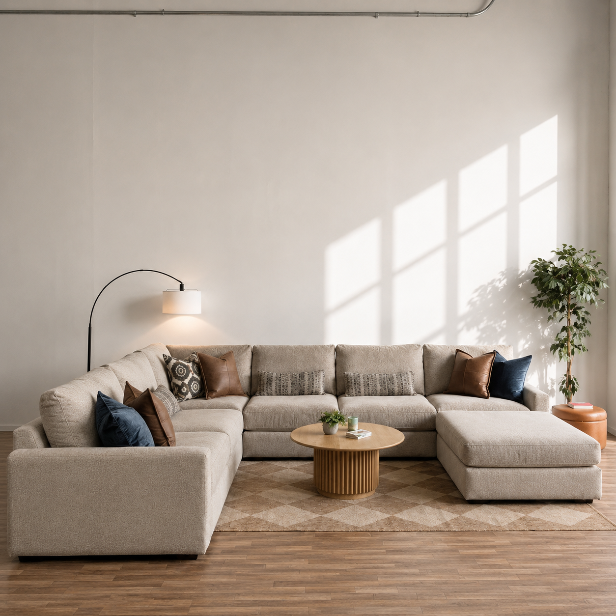 Oak Grand Corner Sectional + Ottoman in Beige Performance Fabric — Kindred Couches