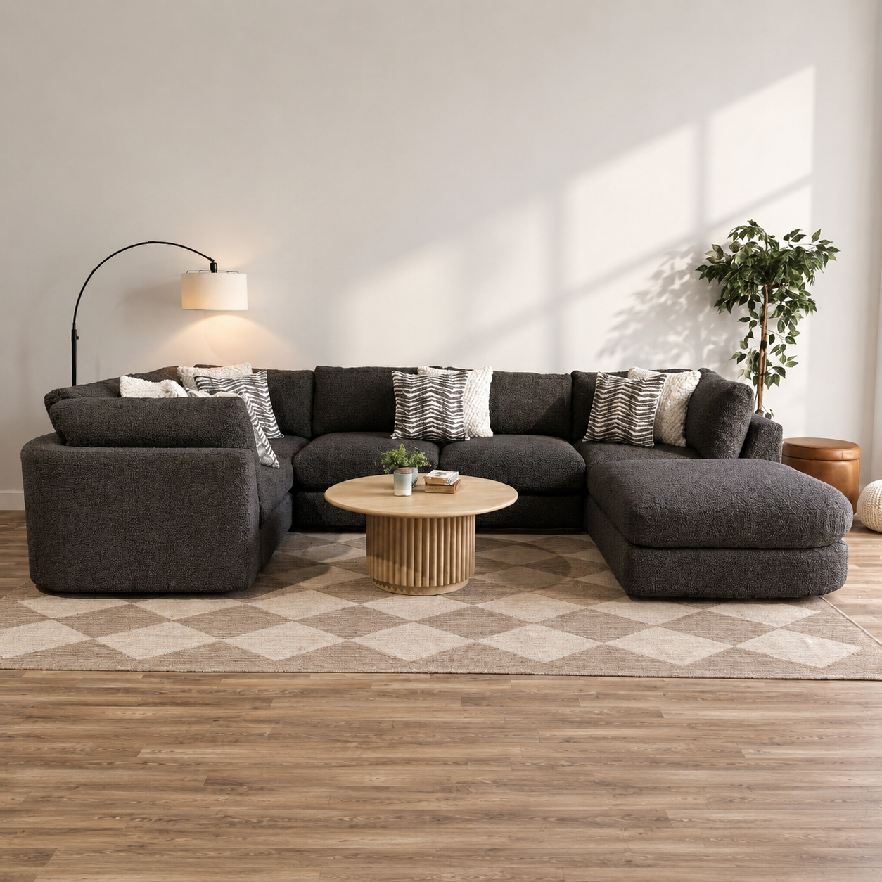 Georgia U-Shape Enclosed Sectional in Cream Boucle