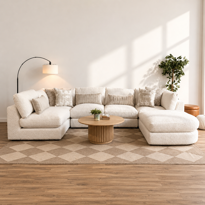 Georgia U-Shape Sectional in Cream Boucle