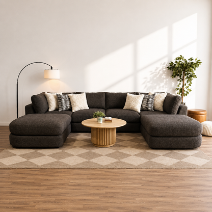 Georgia Double Chaise Sectional in Cream Boucle