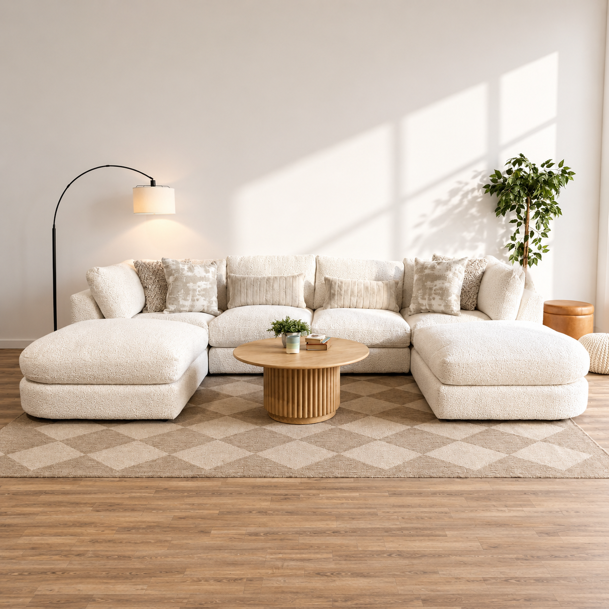 Georgia Double Chaise Sectional in Cream Boucle