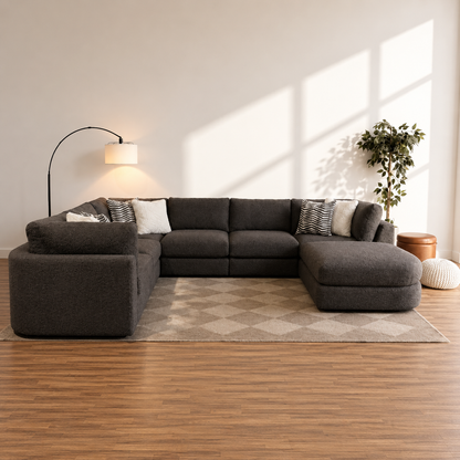Georgia Grand Corner Sectional + Ottoman in Cream Boucle