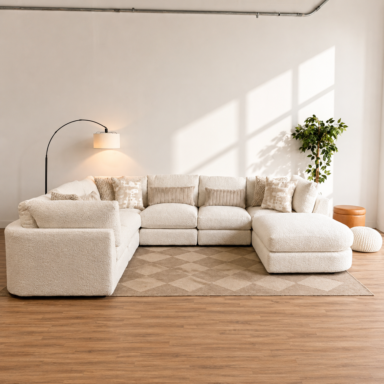Georgia Grand Corner Sectional + Ottoman in Cream Boucle