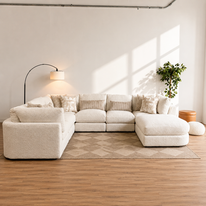 Georgia Grand Corner Sectional + Ottoman in Cream Boucle