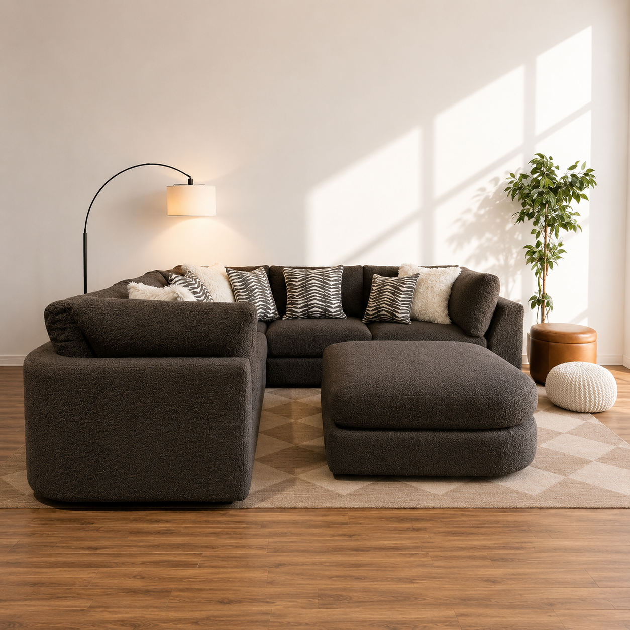 Georgia Corner Sectional + Ottoman in Cream Boucle