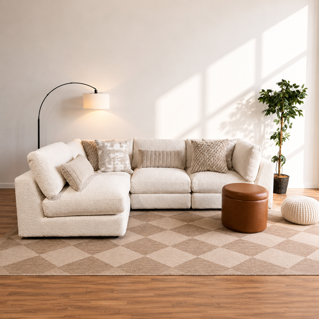 Georgia L-Shape Sectional in Cream Boucle
