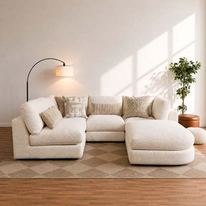 Georgia L-Shape Sectional + Ottoman in Cream Boucle