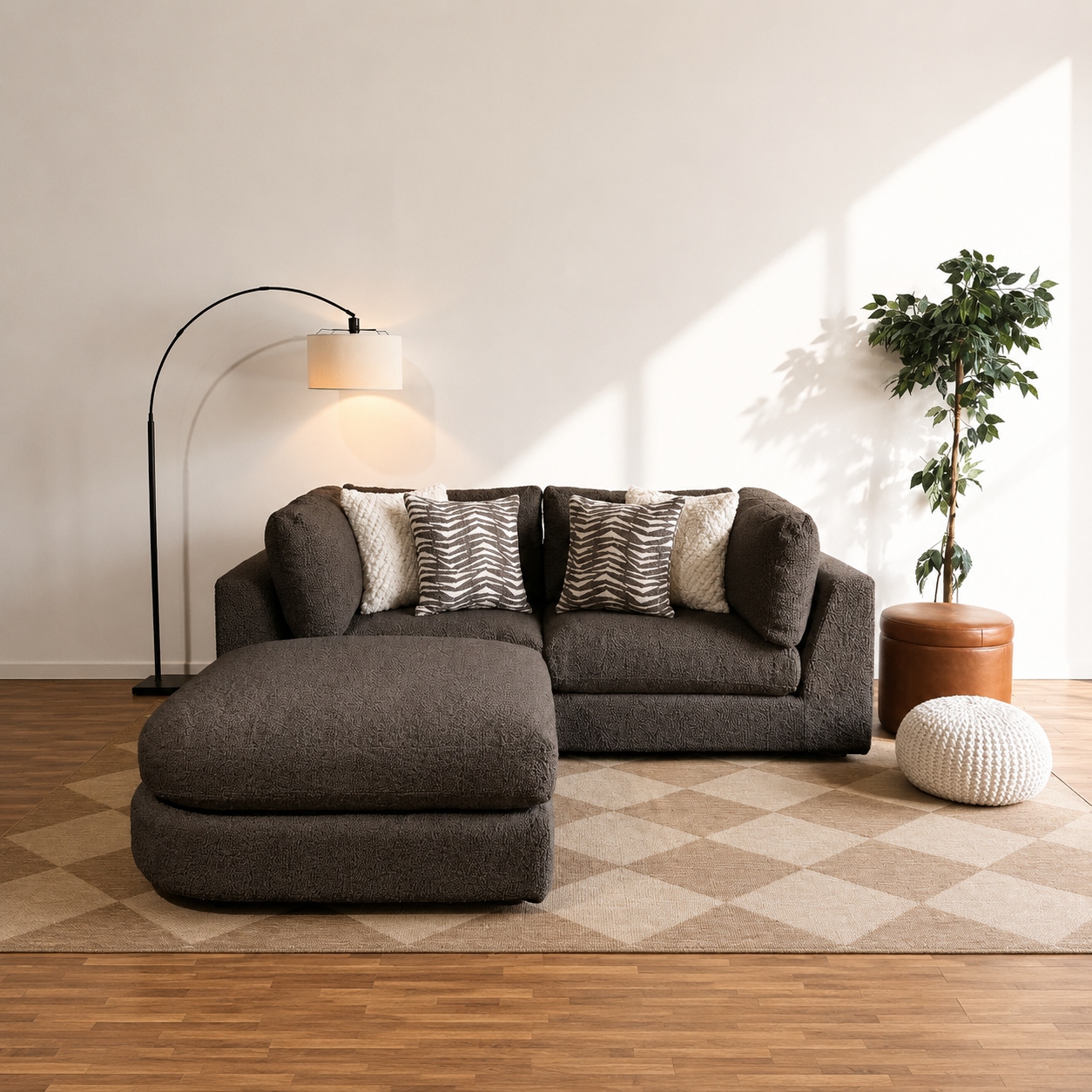 Georgia Loveseat + Ottoman in Cream Boucle