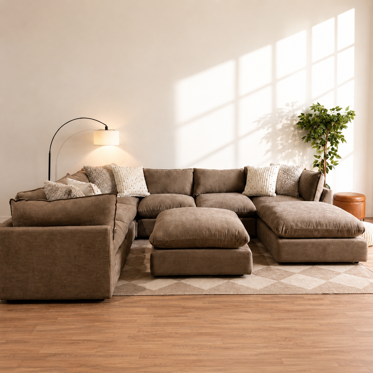 Mesa Grand Corner Sectional + 2 Ottomans in Sage Green Chenille