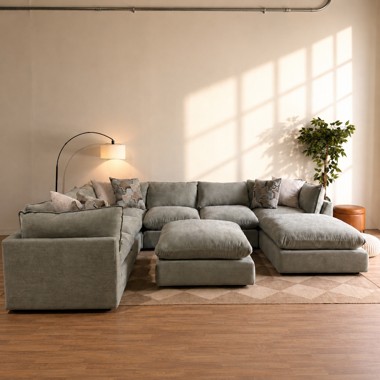 Mesa Grand Corner Sectional + 2 Ottomans in Sage Green Chenille