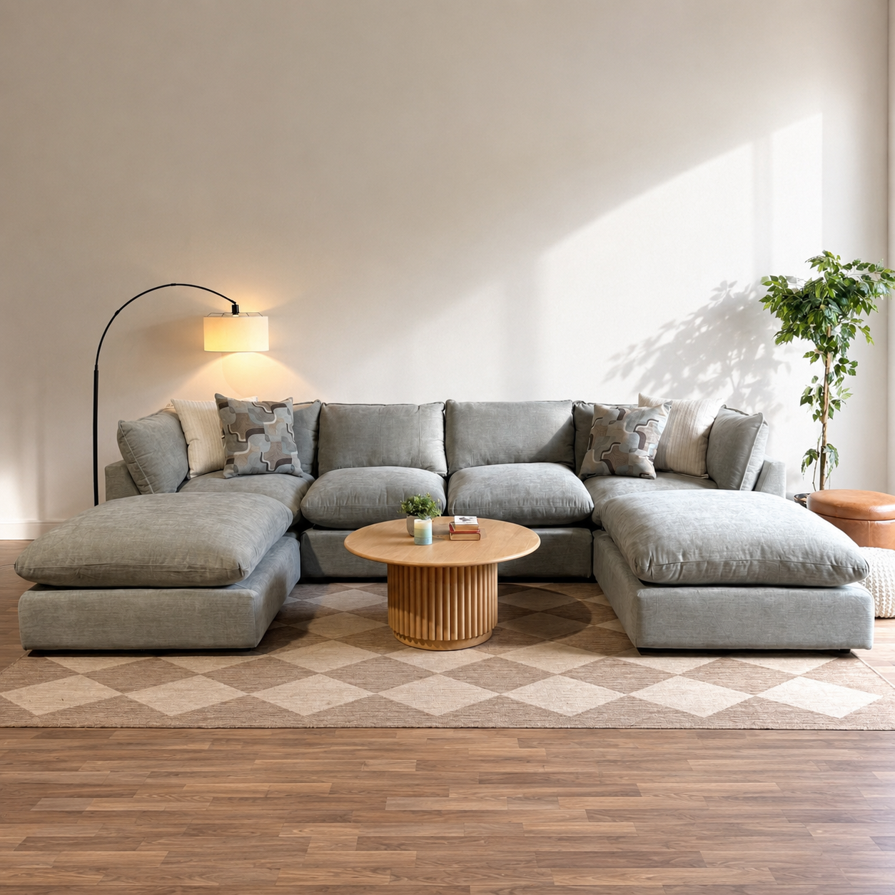 Mesa Double Chaise Sectional in Sage Green Chenille
