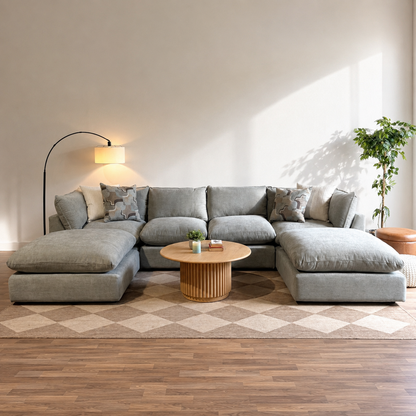 Mesa Double Chaise Sectional in Sage Green Chenille