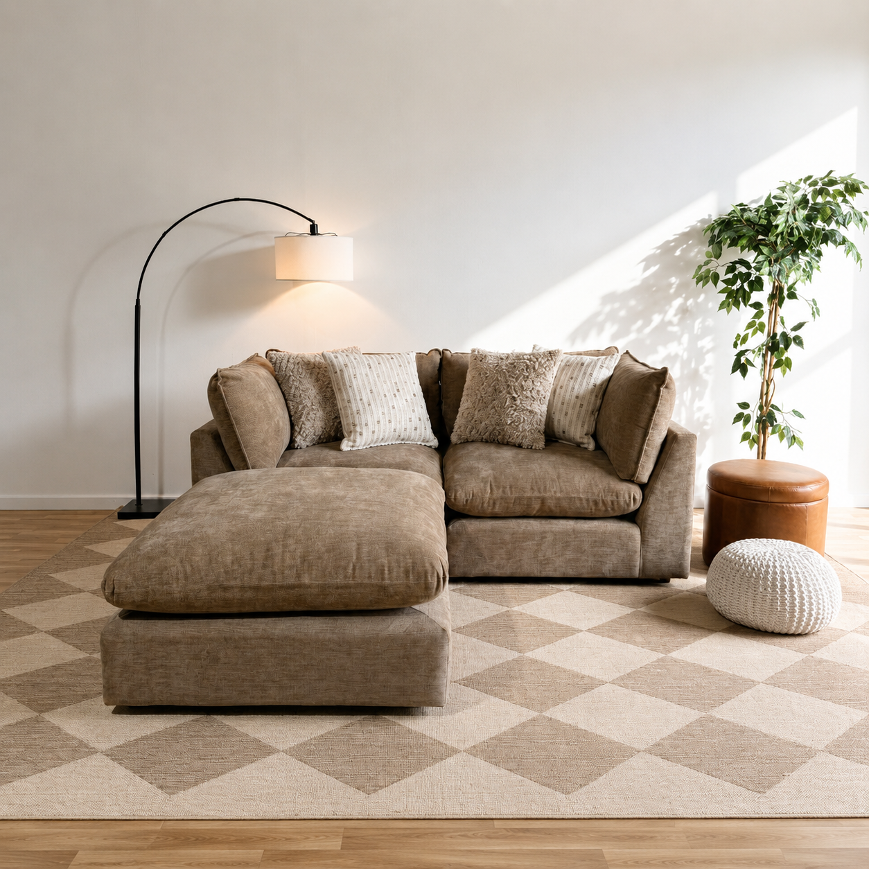 Mesa Loveseat + Ottoman in Sage Green Chenille