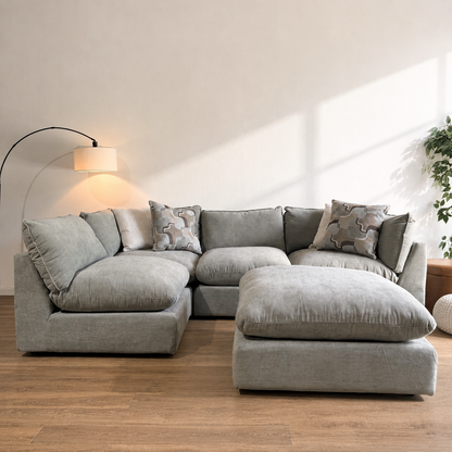 Mesa L-Shape Sectional + Ottoman in Sage Green Chenille
