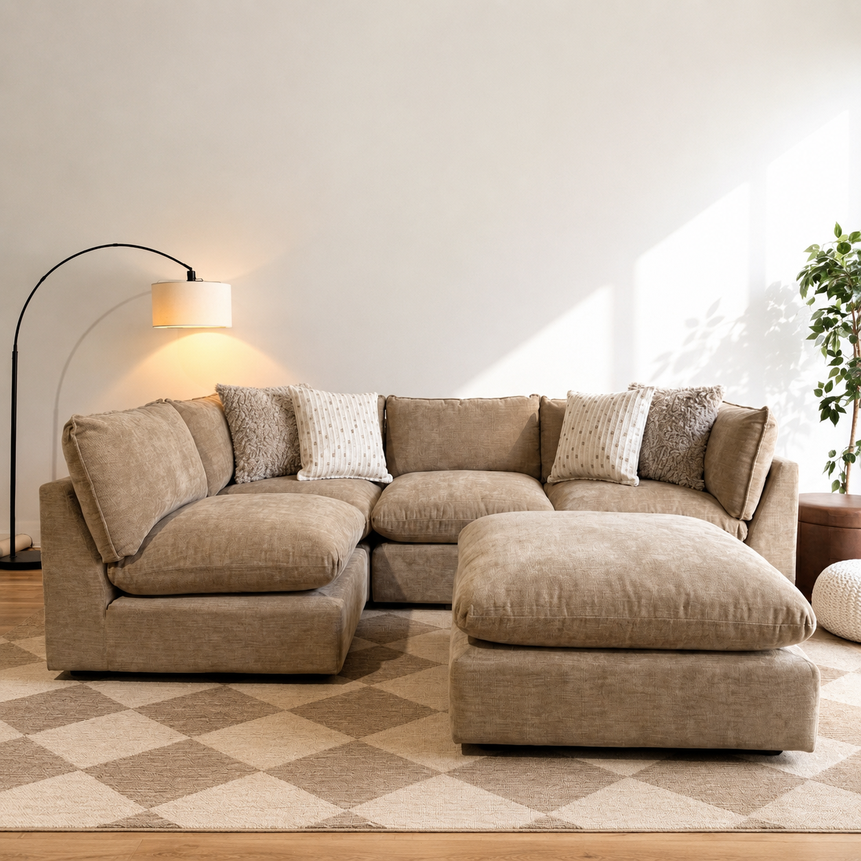 Mesa L-Shape Sectional + Ottoman in Sage Green Chenille