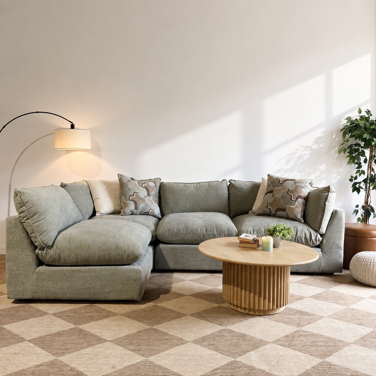 Mesa L-Shape Sectional in Sage Green Chenille